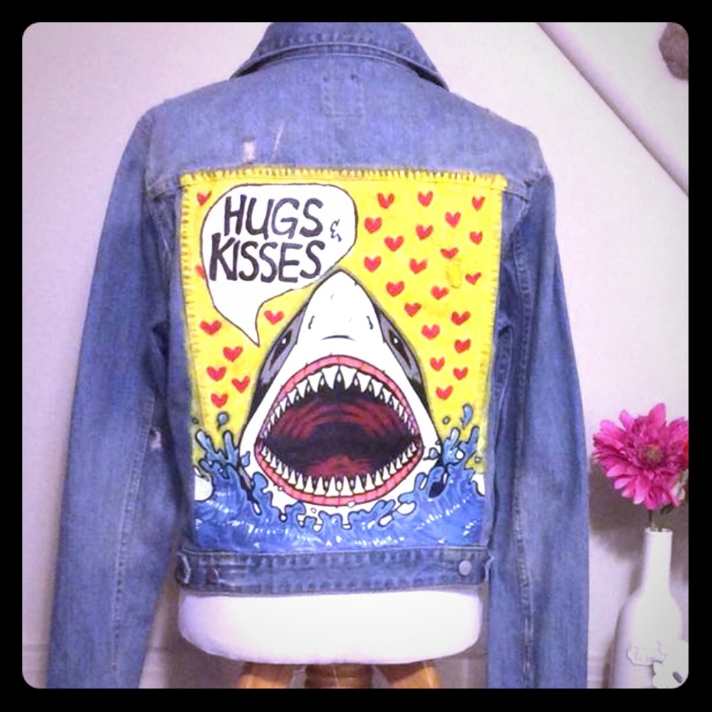 Handmade Custom Shark Denim Jean Jacket